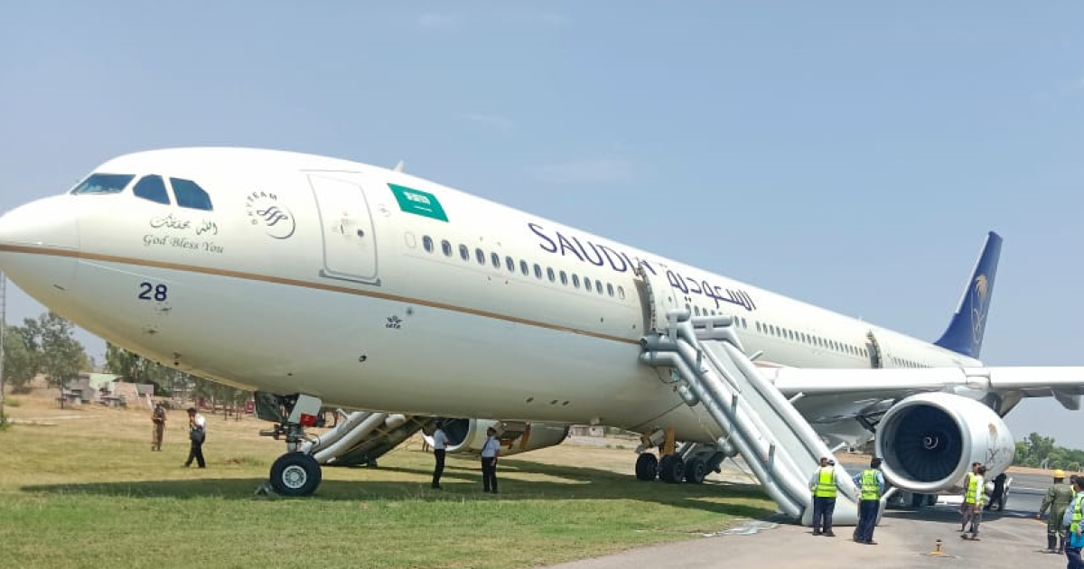 PESHAWAR: A Saudia Airlines plane caught fire on landing, no casualties were reported