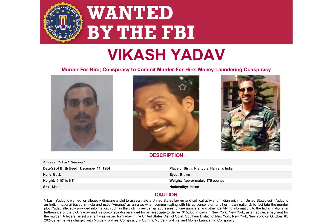 Former Indian spy charged in plot to assassinate US citizen in New York