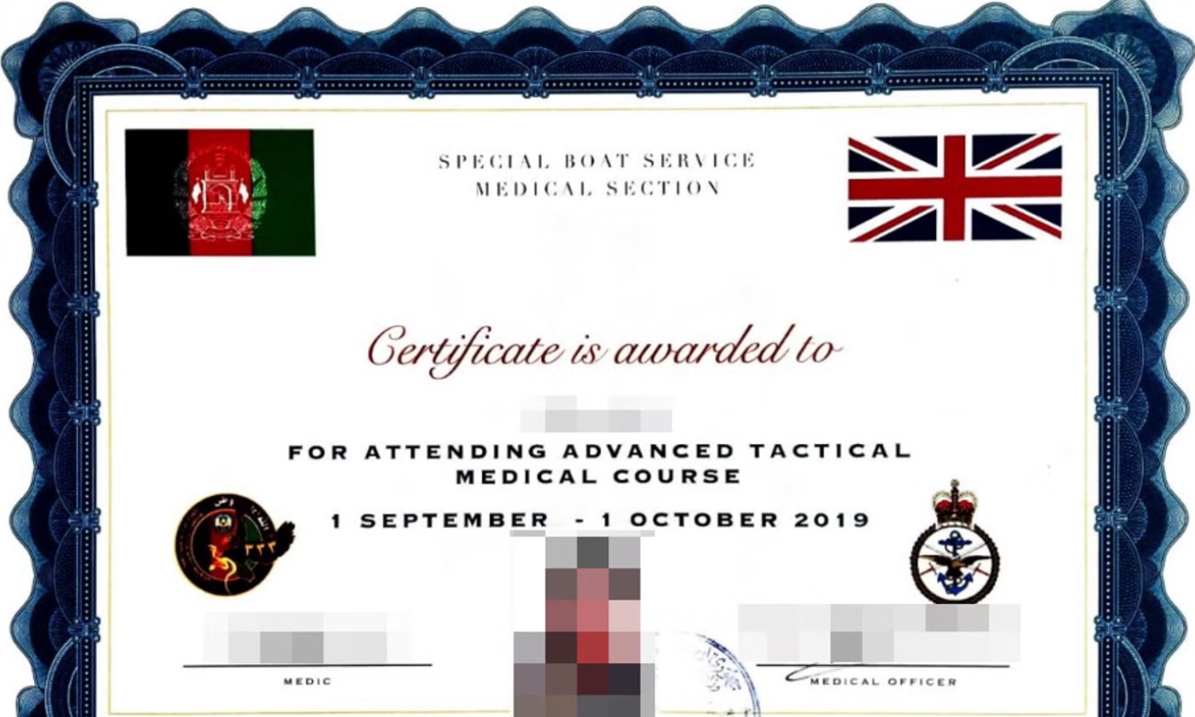 Training certificates bear both British and Afghan flags and the insignias of both defence ministries.jpg