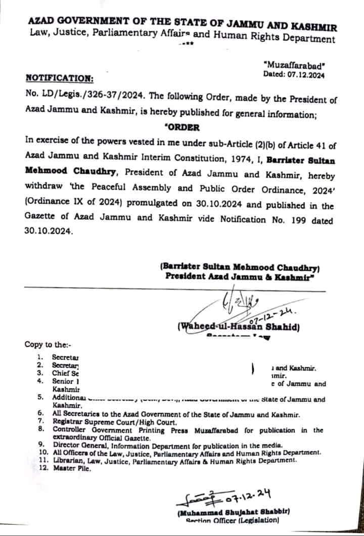 AKJ Presidential Ordinance Notification 